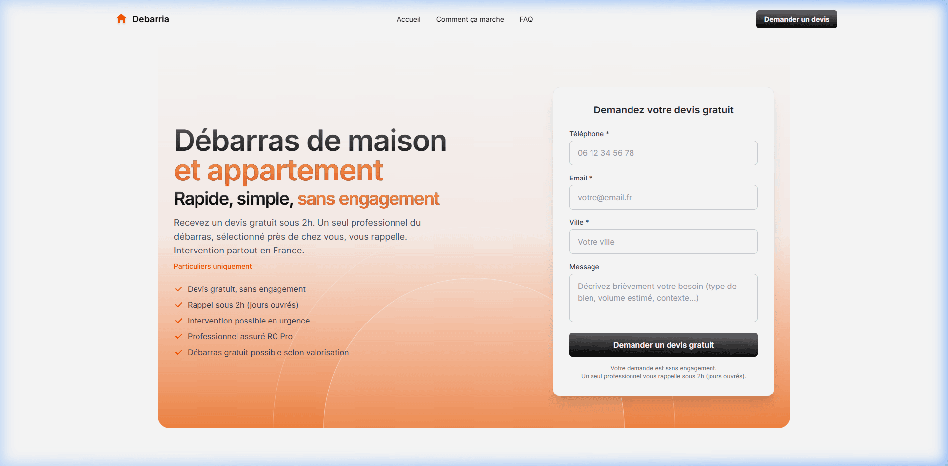 Capture d'écran du site Debarria — réalisé par Opale Acquisition